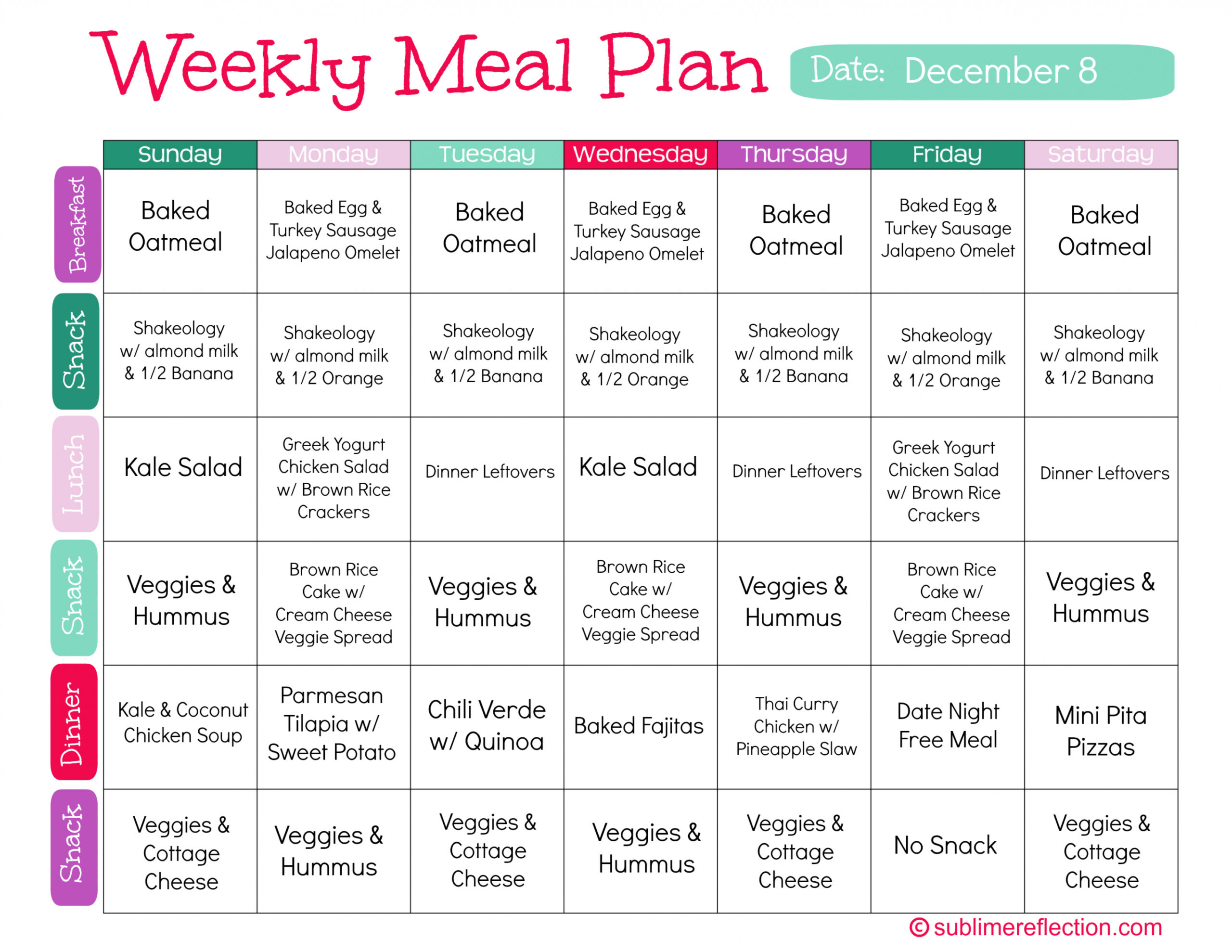 Clean Eating Meal Plan  - Sublime Reflection