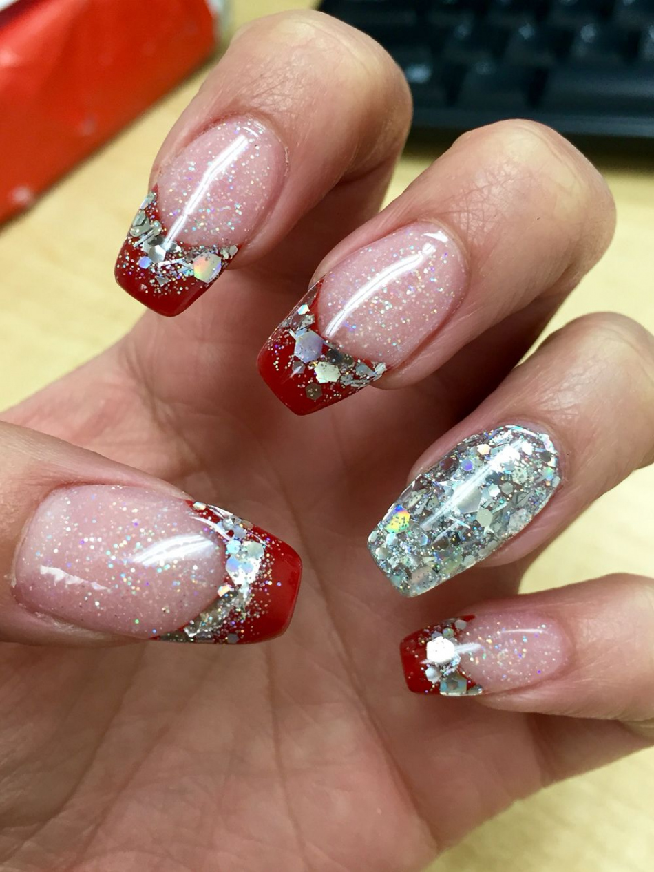 Coffin shaped Christmas nails  Christmas nail designs, Christmas