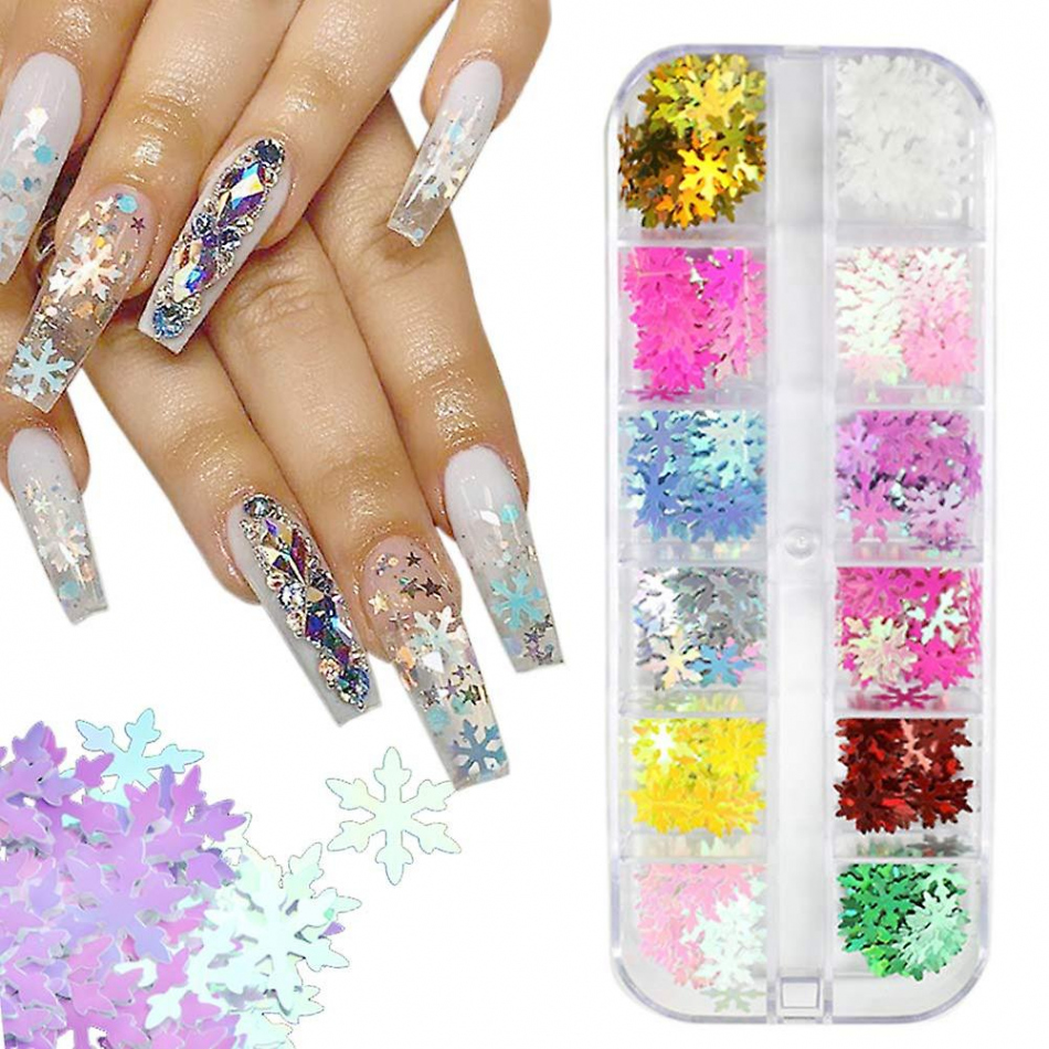 Colors Christmas Nail Art Glitters Snowflakes Nail Sequins d Nail Art  Decals Holographic Laser Nail Flakes Stickers Acrylic Nails Design Glitter X