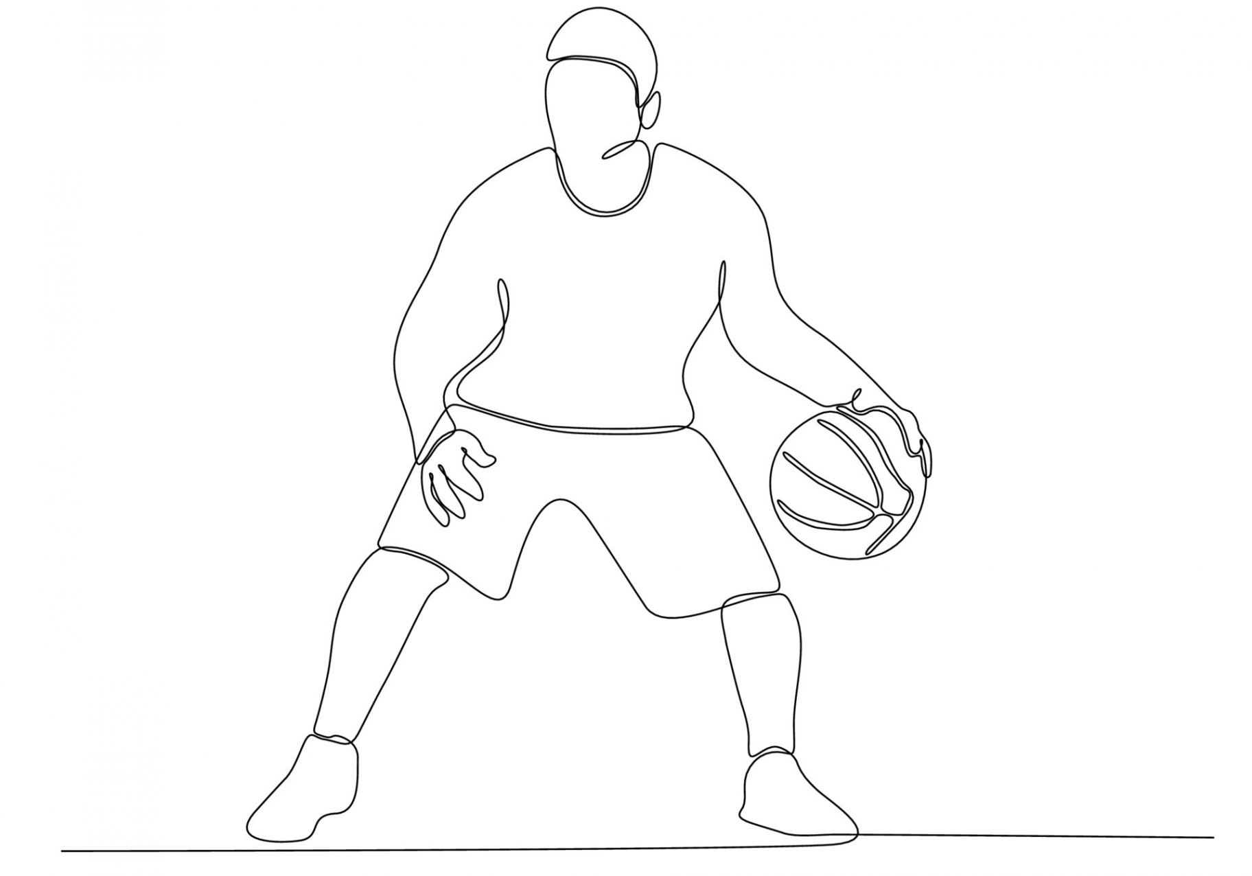 Continuous line art of man playing basketball  Vector Art