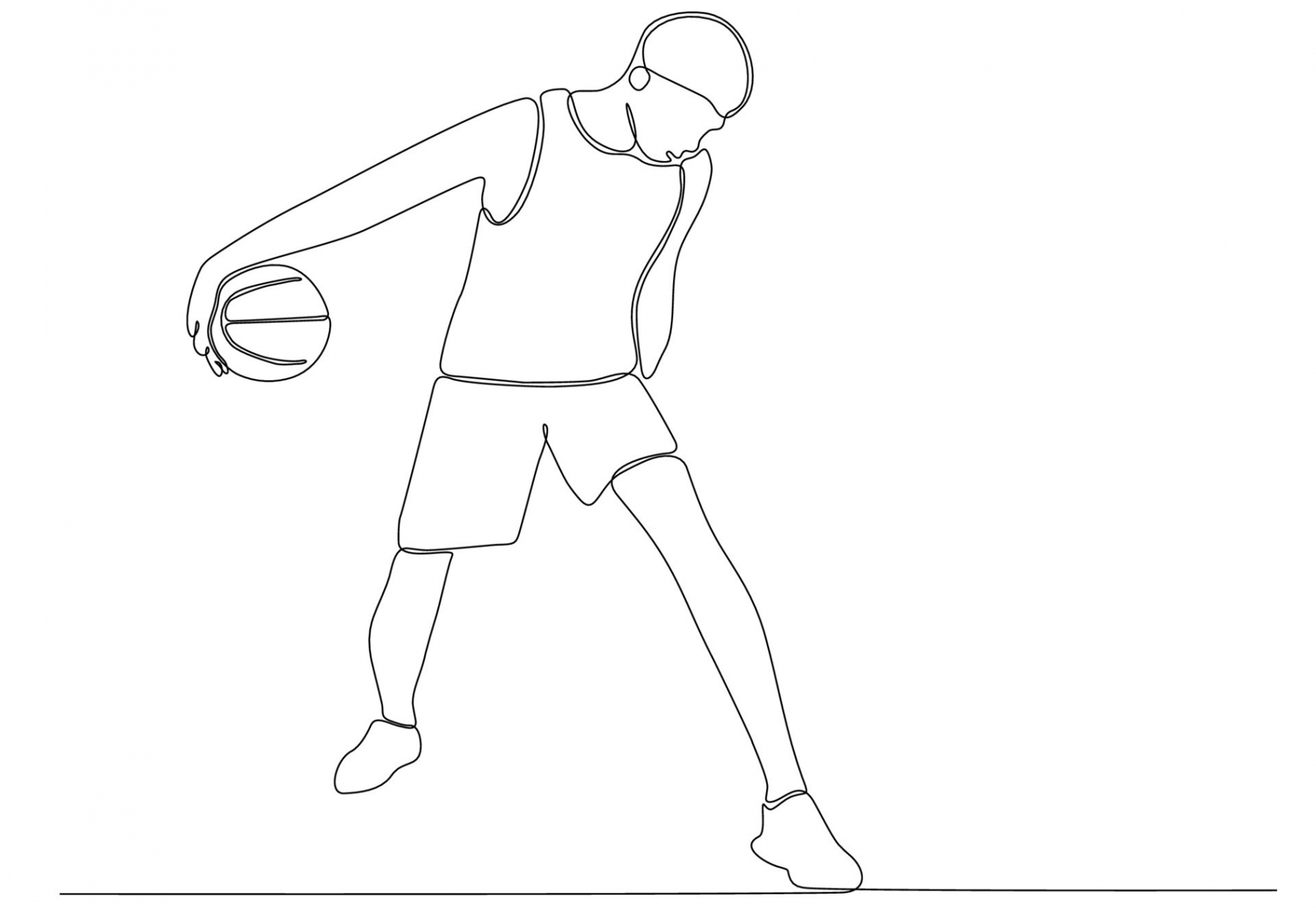 Continuous line art of man playing basketball  Vector Art