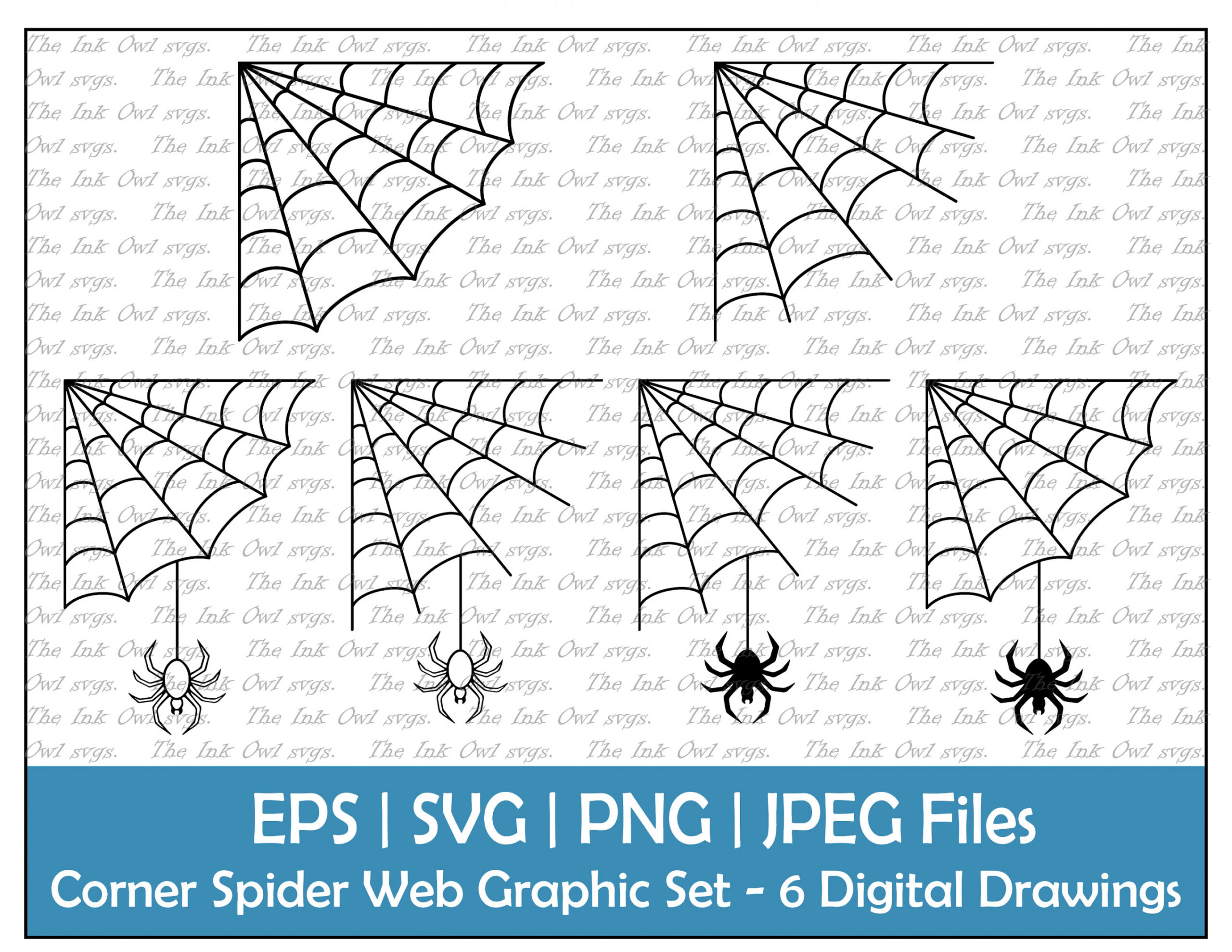 Corner Spider Web Frame Vektor Clipart Set / Outline Drawing Graphic /  Cobweb / Halloween / Kommerzielle Nutzung / PNG, JPG, SVG, Eps