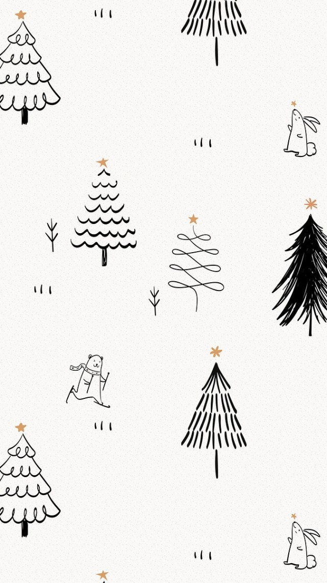 Cozy Christmas iPhone Wallpaper with Black Winter Doodle Pattern