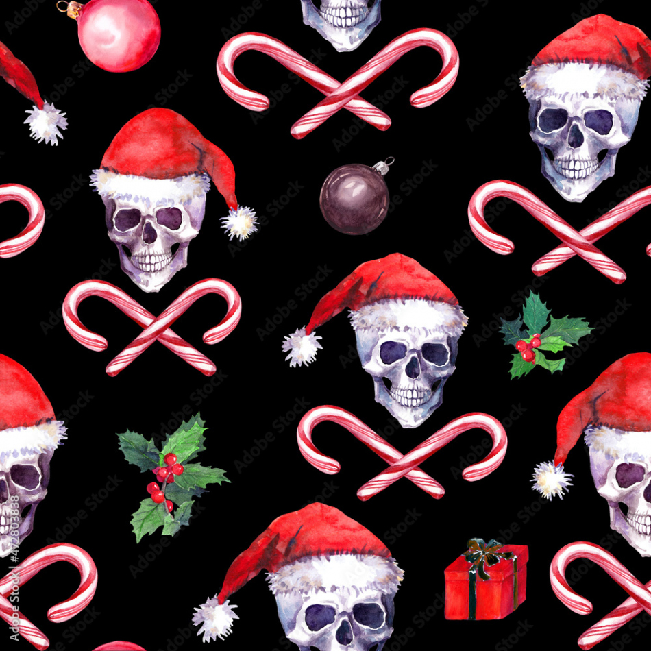 Creepy Christmas skull seamless pattern