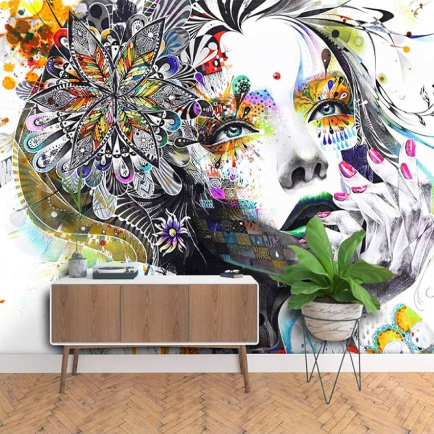 Custom D Photo Wallpaper Hand Painted Graffiti Beauty Modern Design Wall  Art Restaurant Bar Hotel Living Room Wall Painting 50cm(L)×cm(H)