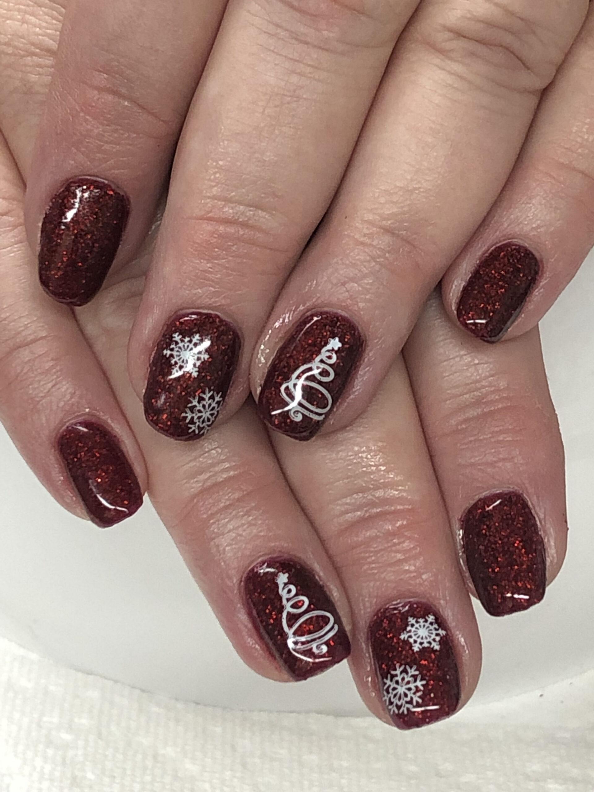 Custom holo dark red Christmas Gel Nails  Red christmas nails