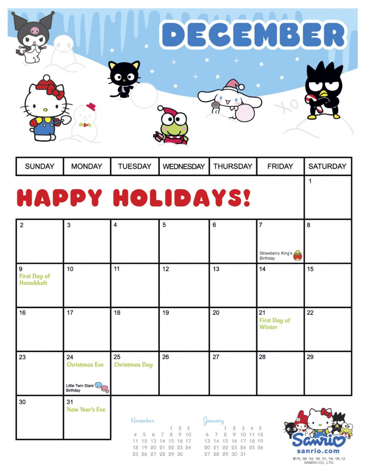 cute calendar december   love Kawaii: Sanrio  December