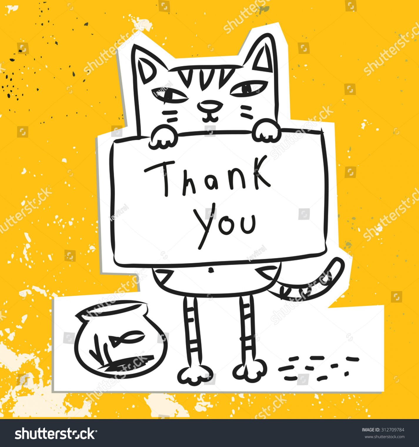 Cute Cat Holding Placard Thank You Stock Vector (Royalty Free