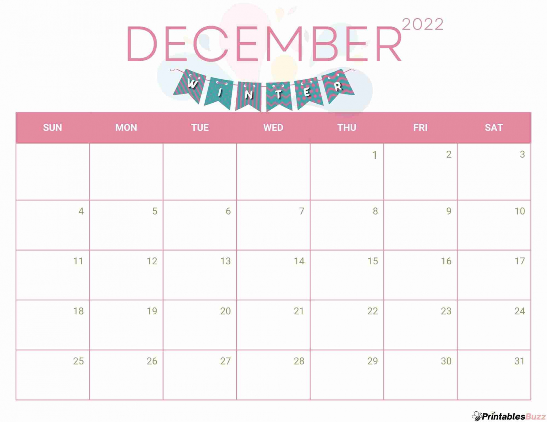 Cute December Calendar Printables -  (Free) — PrintablesBuzz