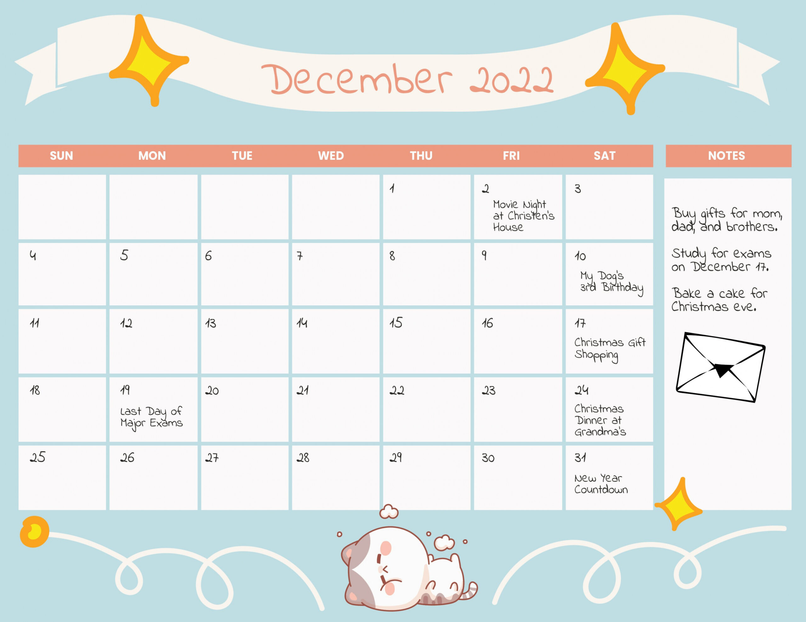 Cute December  Calendar Template - Download in Word