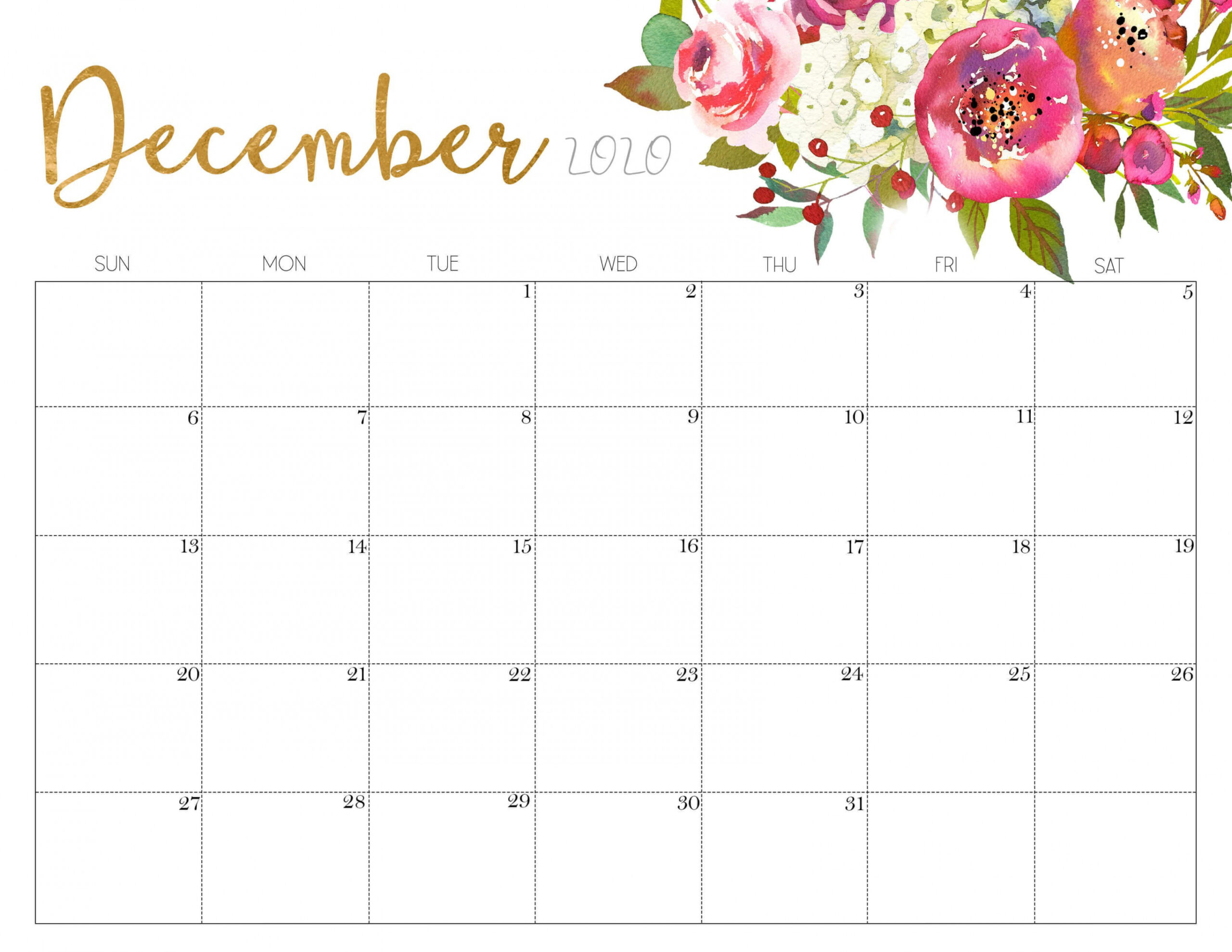 Cute December  Floral Calendar  December calendar, Calendar