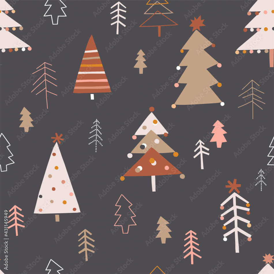 Cute decorated Christmas tree forest vector seamless pattern