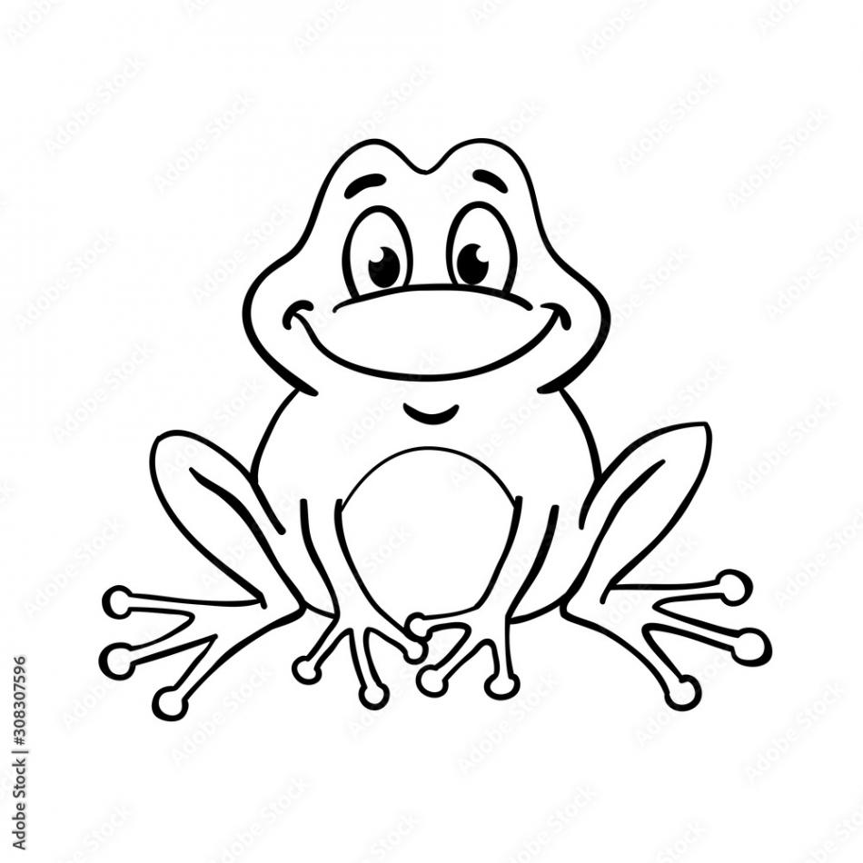 Cute frog in cartoon style, drawing in a black outline