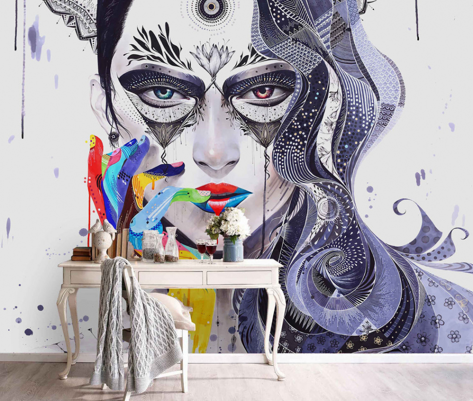 D Graffiti Beauty Girl Wall Mural Wallpaper   Jessartdecoration