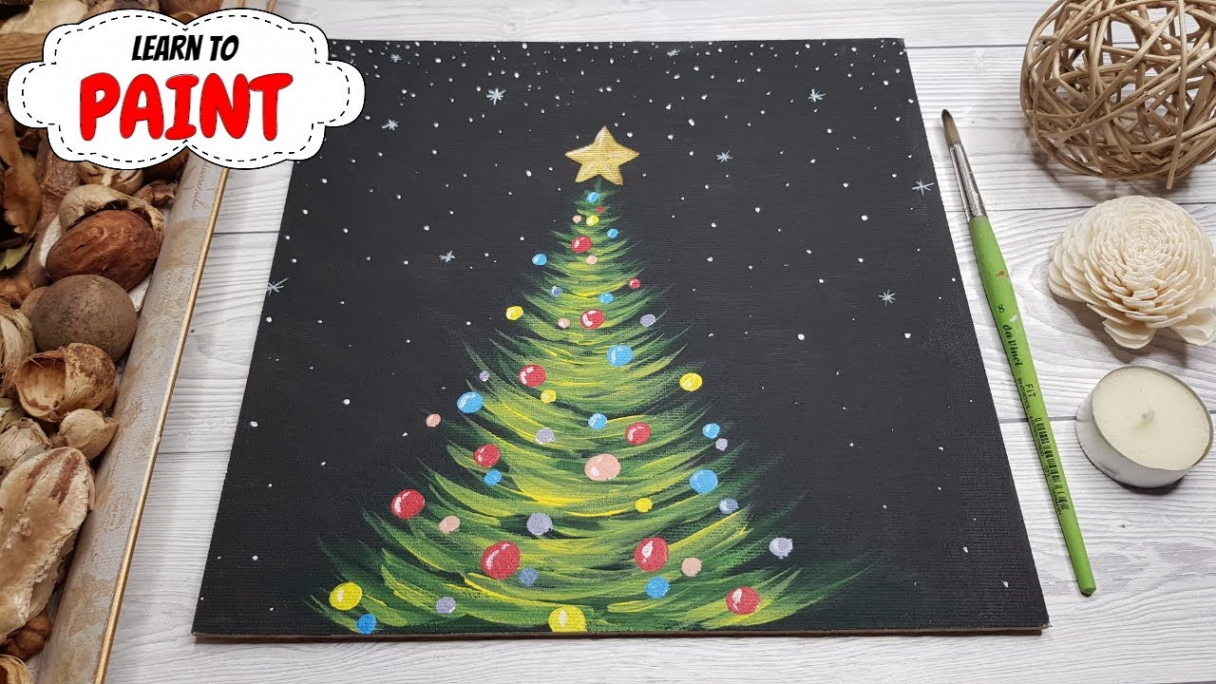 Daily challenge # CHRISTMAS TREE PAINTING 🎄 EASY & FAST  Acrylic  Painting Tutorial