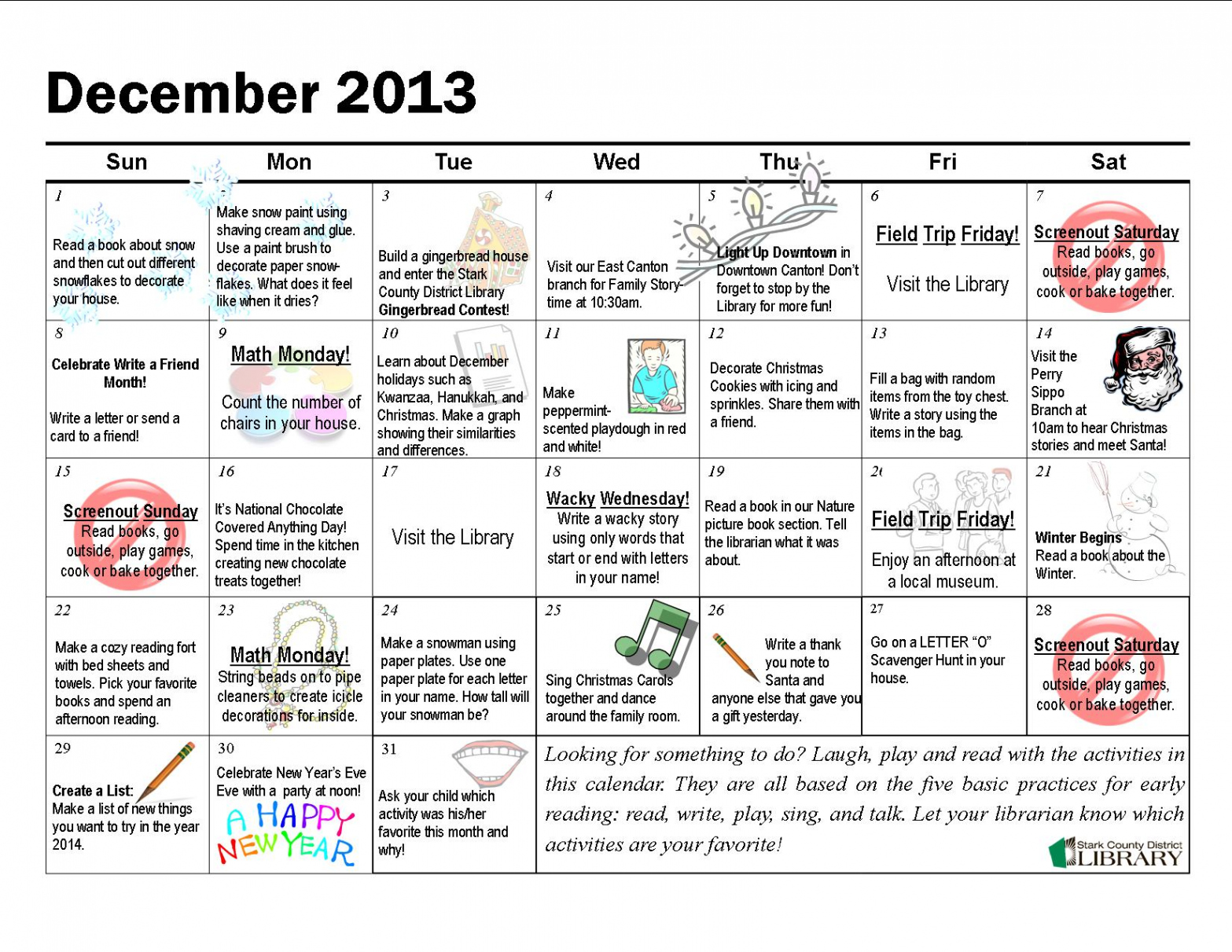 December Activity Calendar  laughplayread