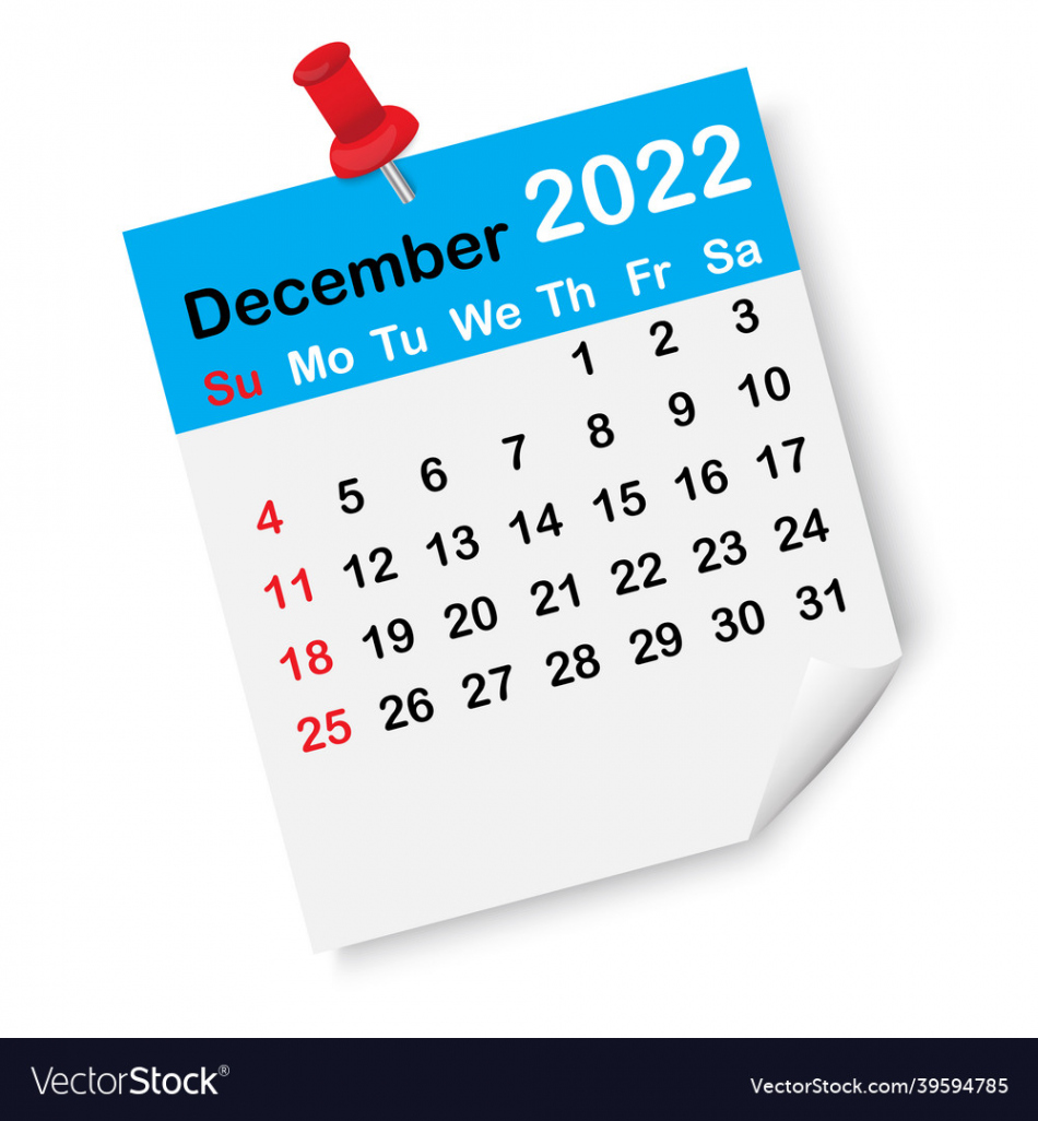 December blue calendar page red drawing pin Vector Image