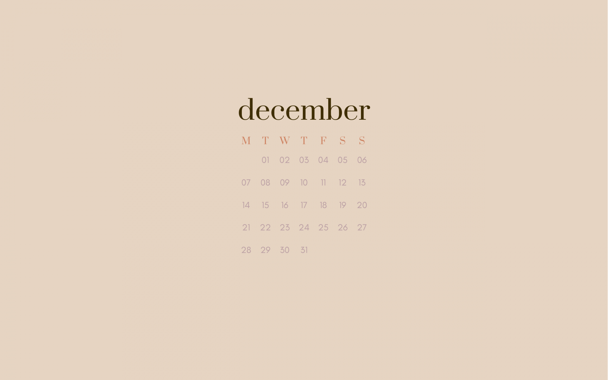 December  Calendar Beige Desktop Wallpaper aesthetic girly