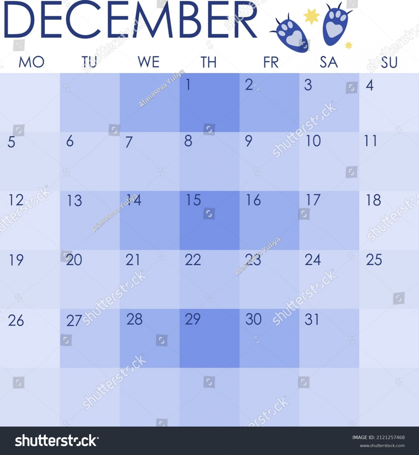 December Calendar  Calendar Template  Stock Vector