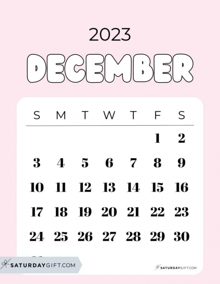 December  Calendar -  Cute & FREE Printables  SaturdayGift