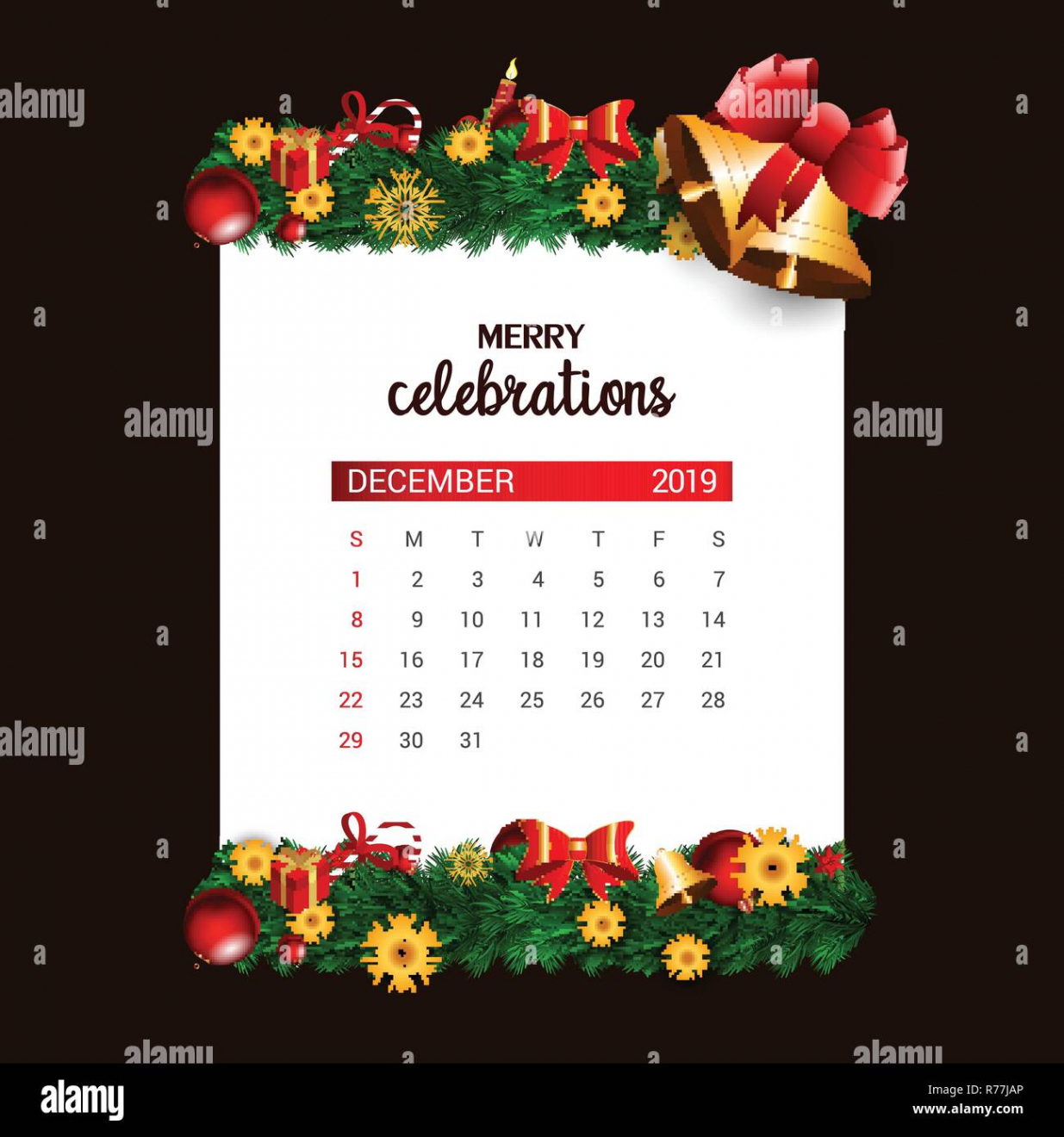 December calendar design template of Christmas or New Year