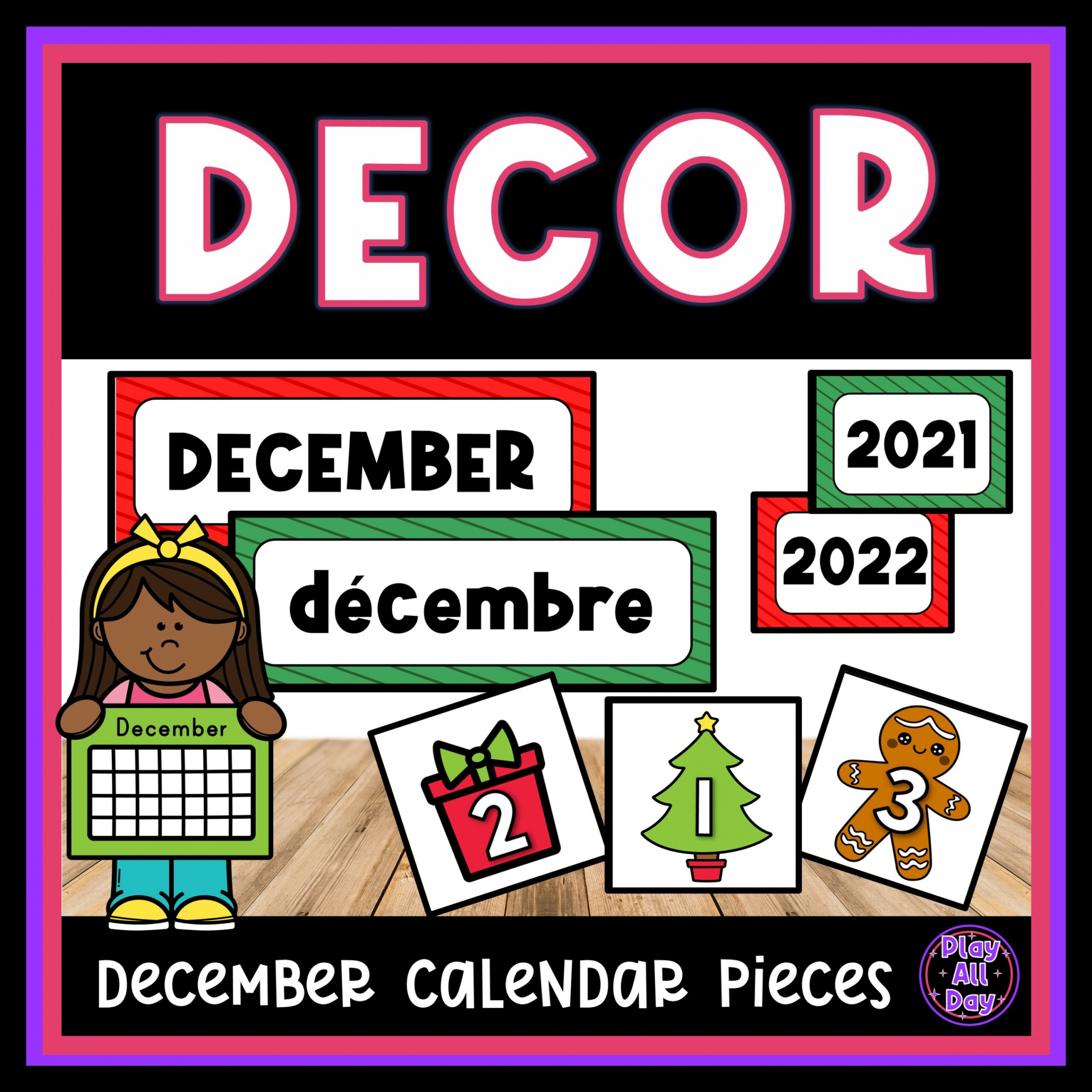 December Calendar Pieces and Numbers (ENG & FR)  Made By Teachers