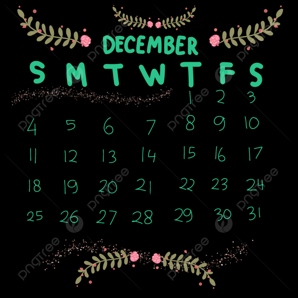 December Calendar PNG Picture, December Calendar Of Lettering