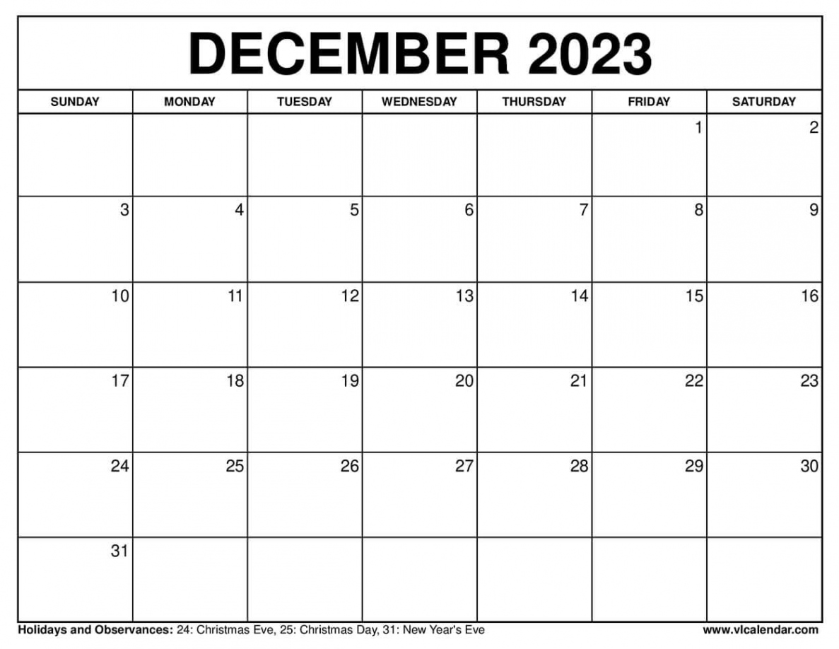 December  Calendar Printable Templates with Holidays