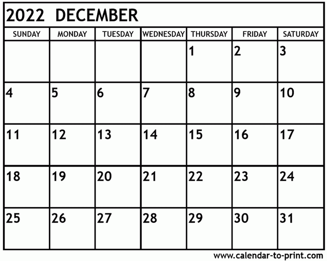 December  Calendar Printable