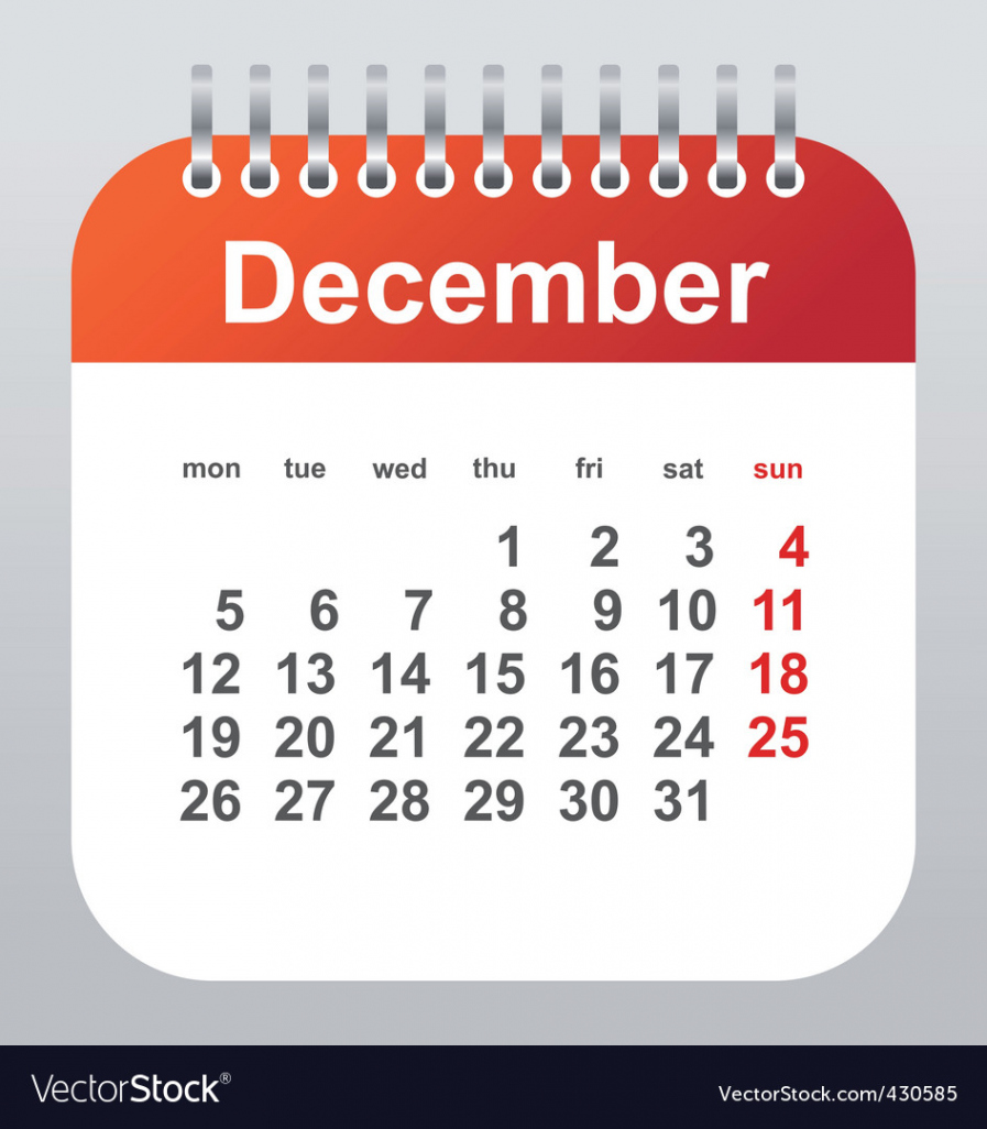 December calendar Royalty Free Vector Image - VectorStock