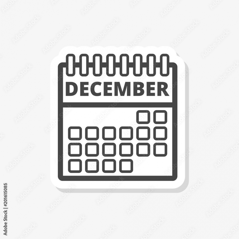 December calendar sticker, Calendar sign, December month symbol