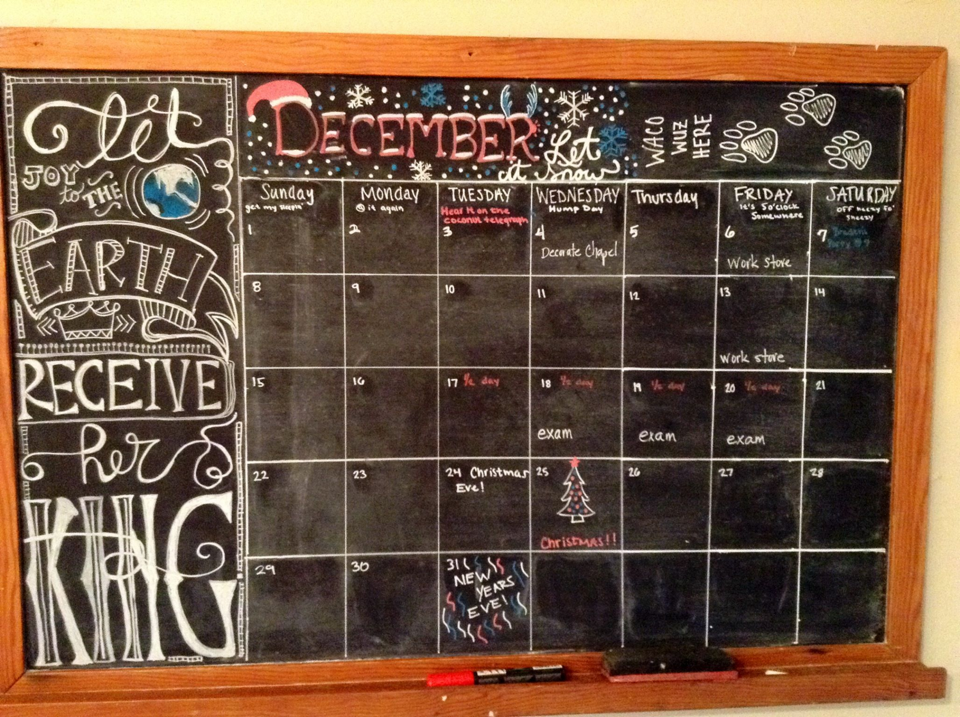 December calendar  Whiteboard calendar, Chalkboard calendar