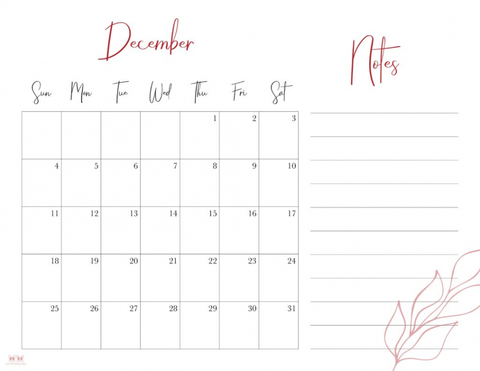 December  Calendars -  FREE Printables  Printabulls