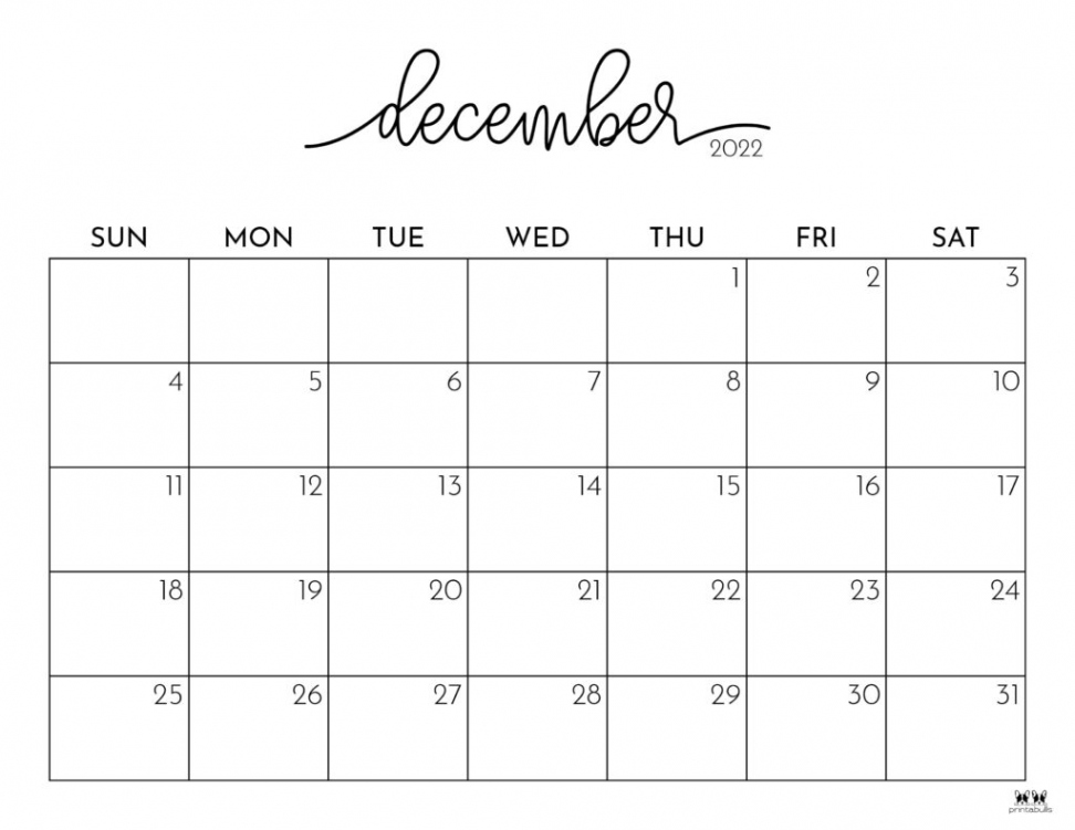 December  Calendars -  FREE Printables  Printabulls