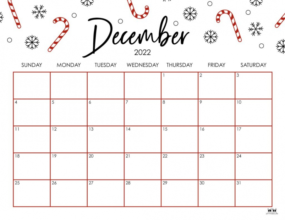 December  Calendars -  FREE Printables  Printabulls