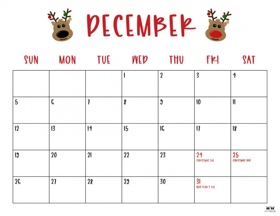 December  Calendars -  FREE Printables  Printabulls