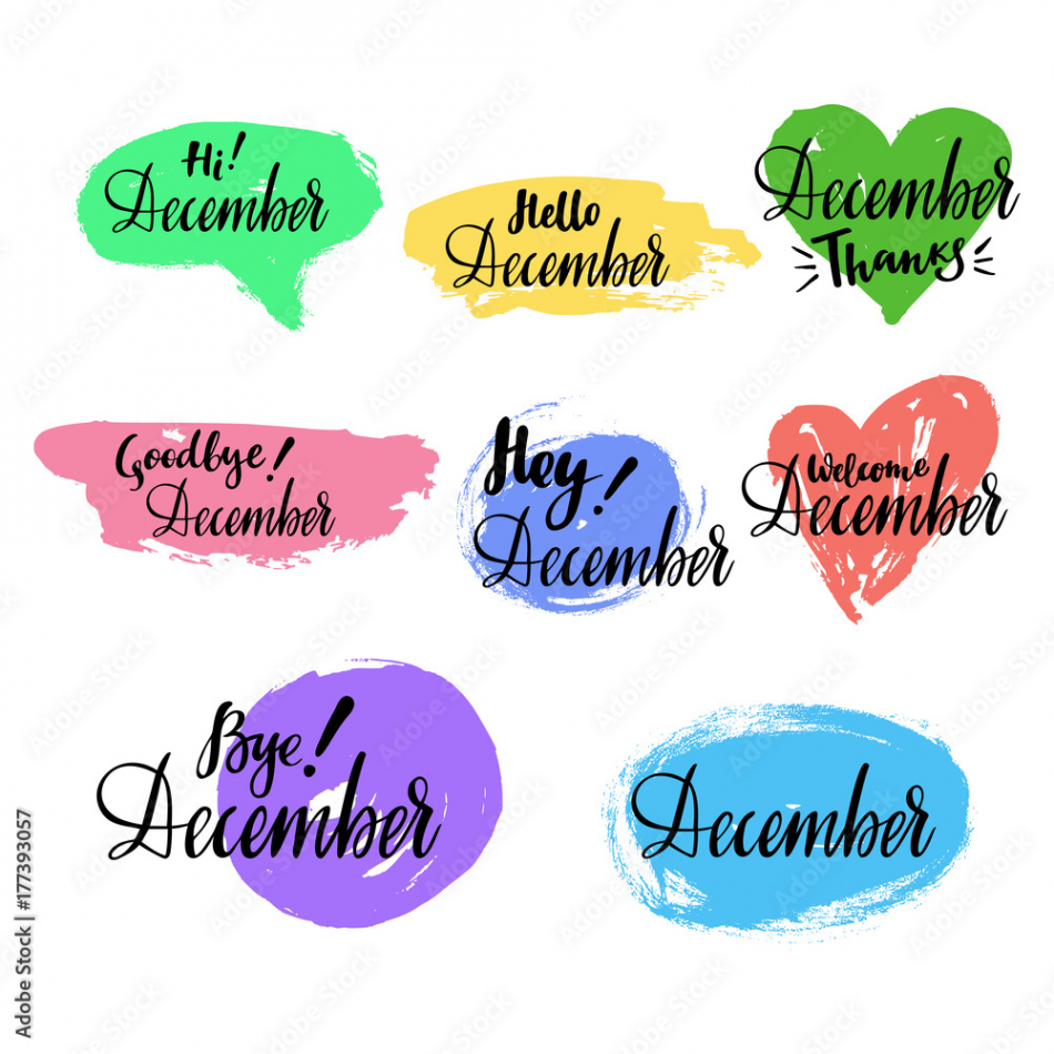 December calligraphic set with spot, heart on the background