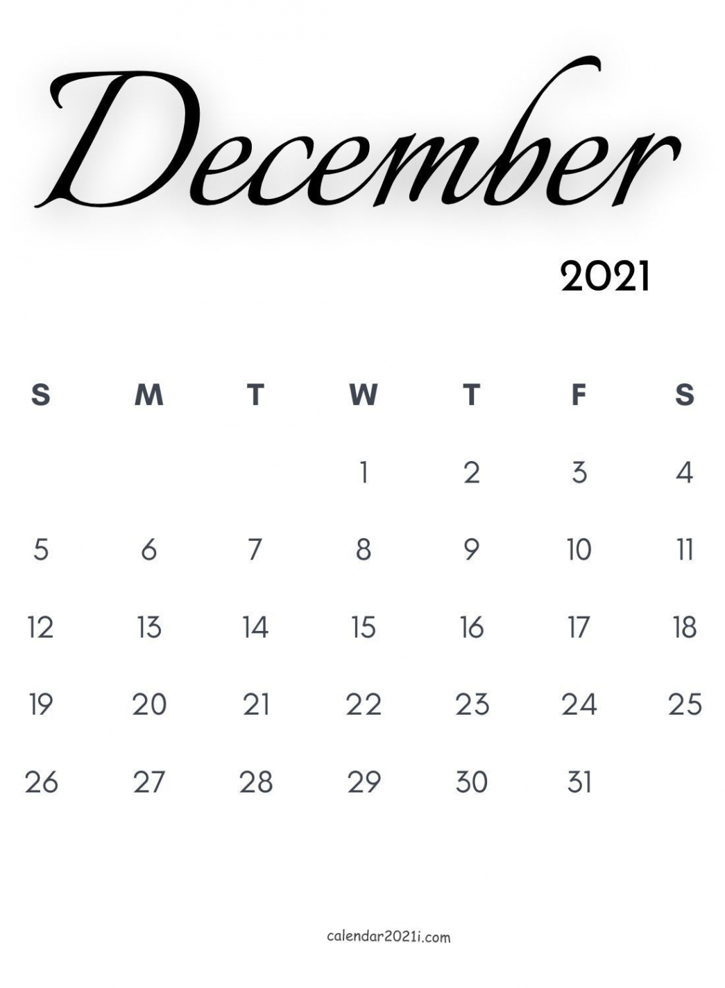 December  Calligraphy Calendar  Free printable calendar