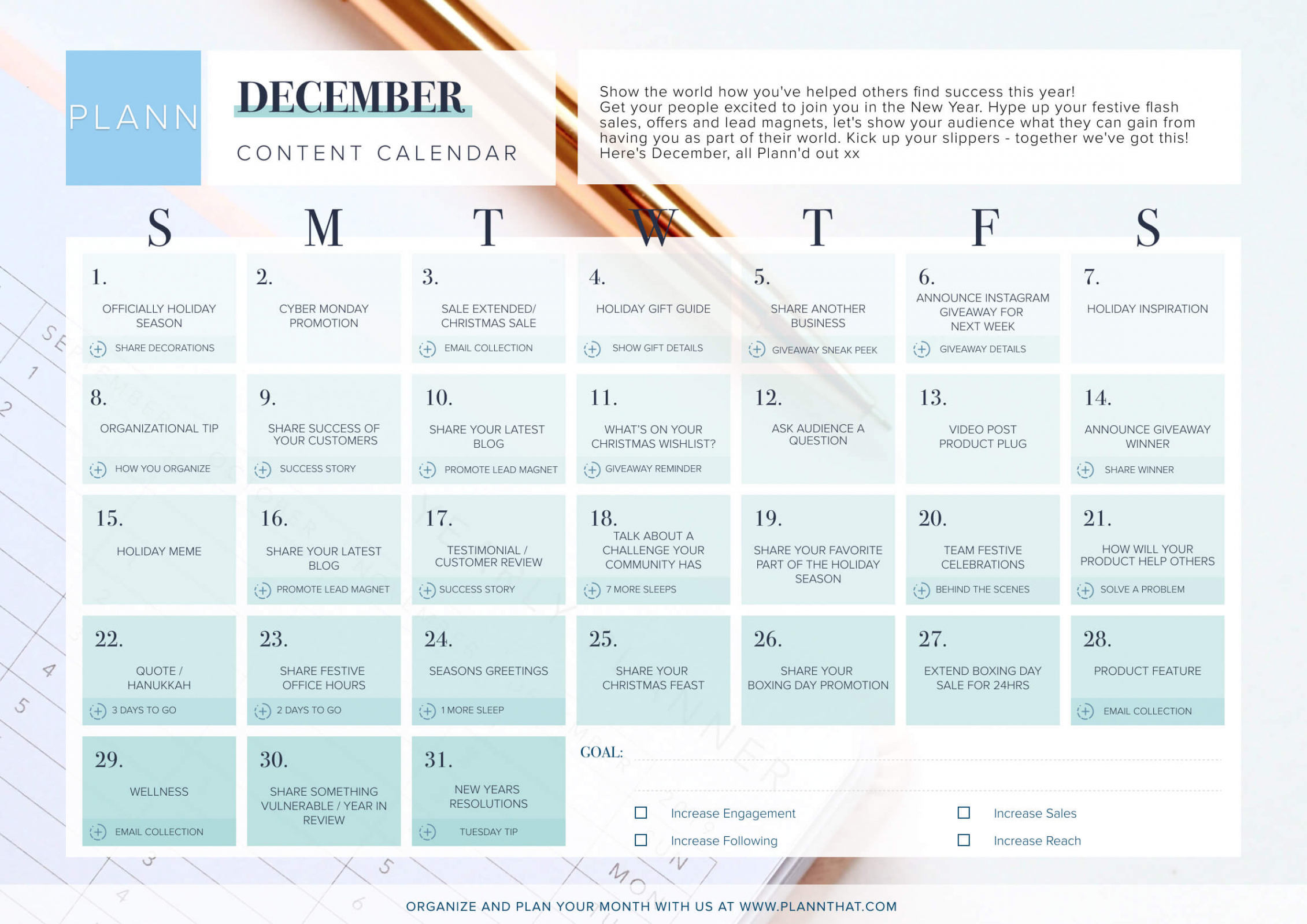 DECEMBER CONTENT CALENDAR - PLANN