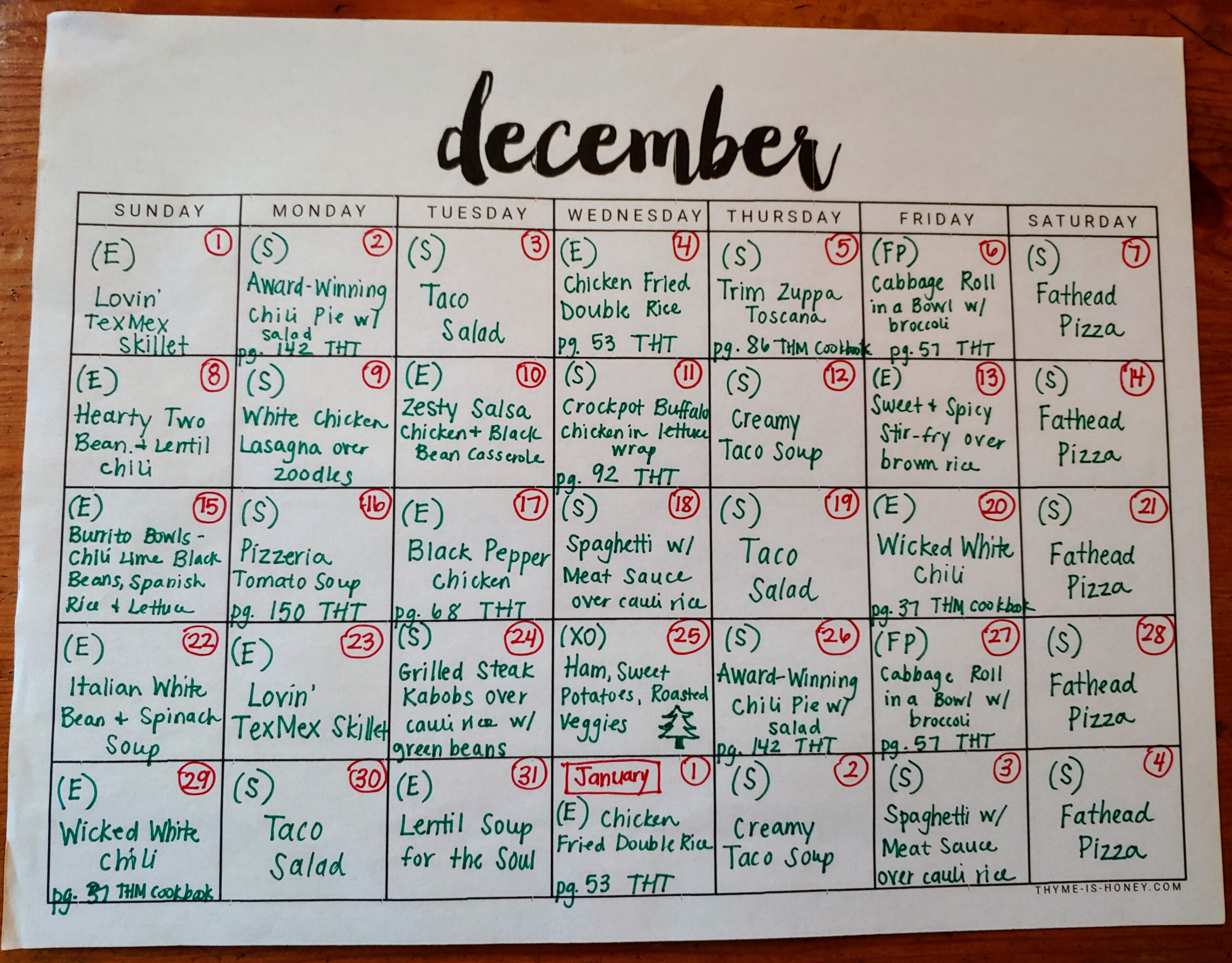 December  Dinner Printable Calendar - Darcie