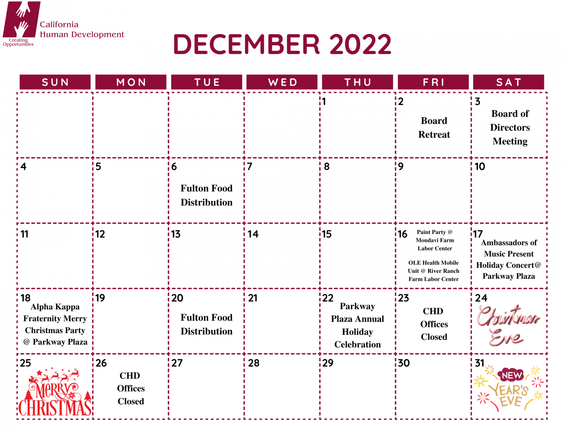 December Event Calendar - California Human Development