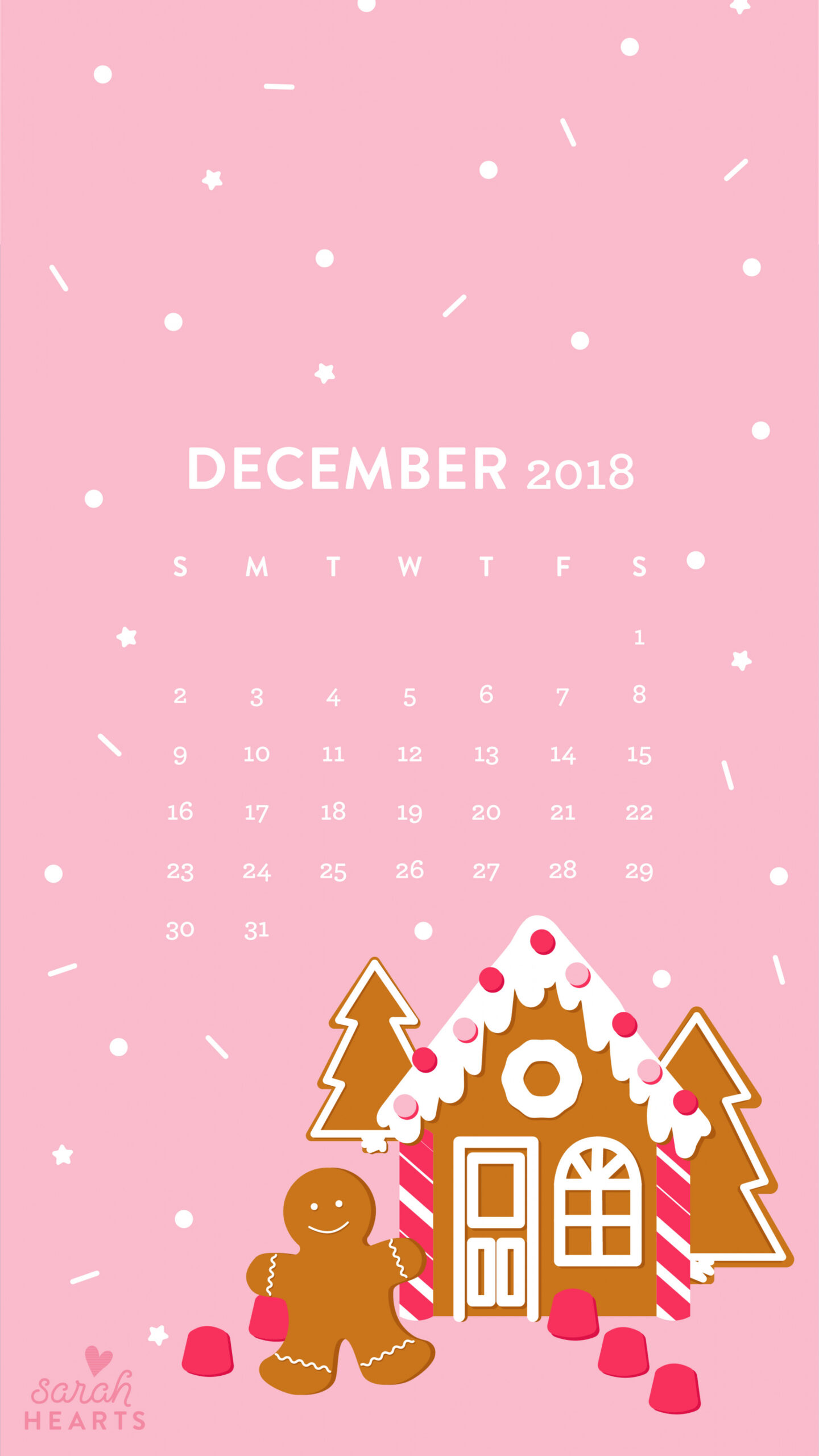 December  Gingerbread House Calendar Wallpaper - Sarah Hearts