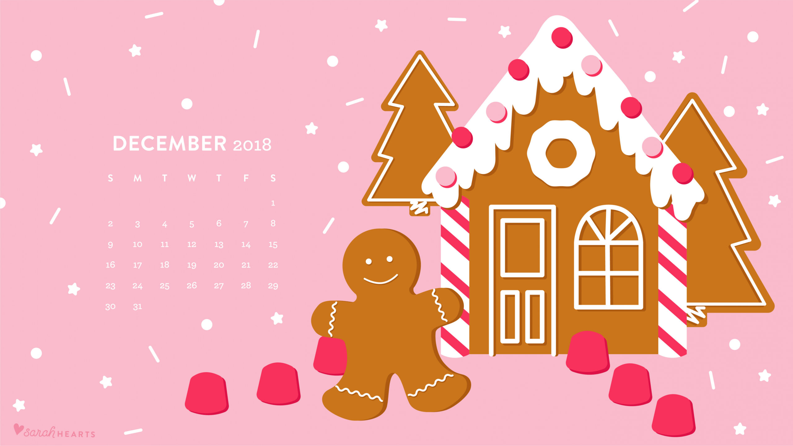 December  Gingerbread House Calendar Wallpaper - Sarah Hearts