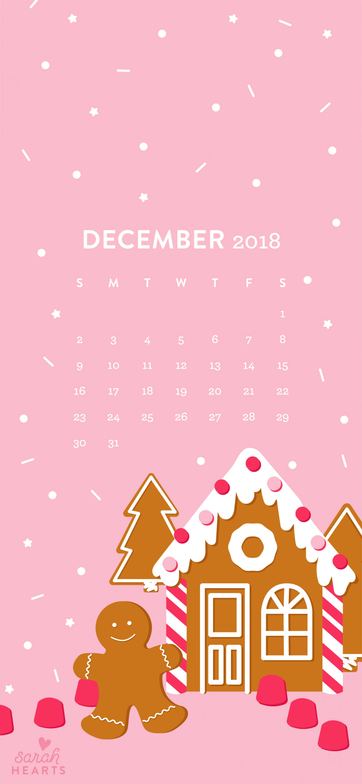 December  Gingerbread House Calendar Wallpaper - Sarah Hearts