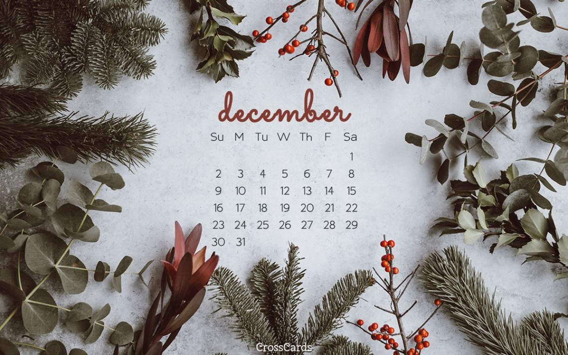 December  - Greenery Desktop Calendar- Free December Wallpaper