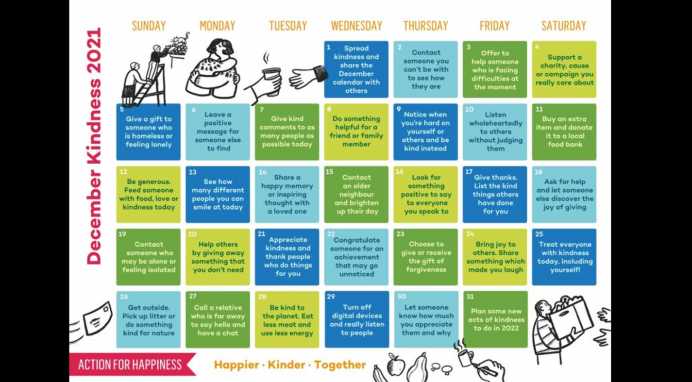 DECEMBER KINDNESS CALENDAR - ACTION FOR HAPPINESS - BPIF Training