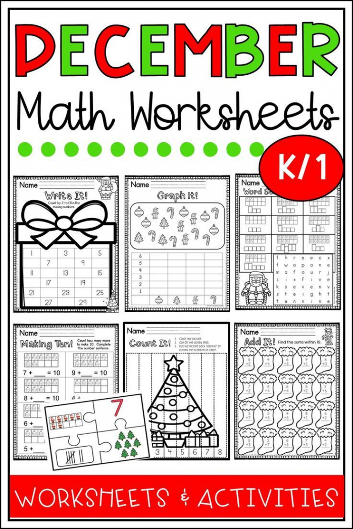 December Math Worksheets - Christmas Math Centers - Kindergarten