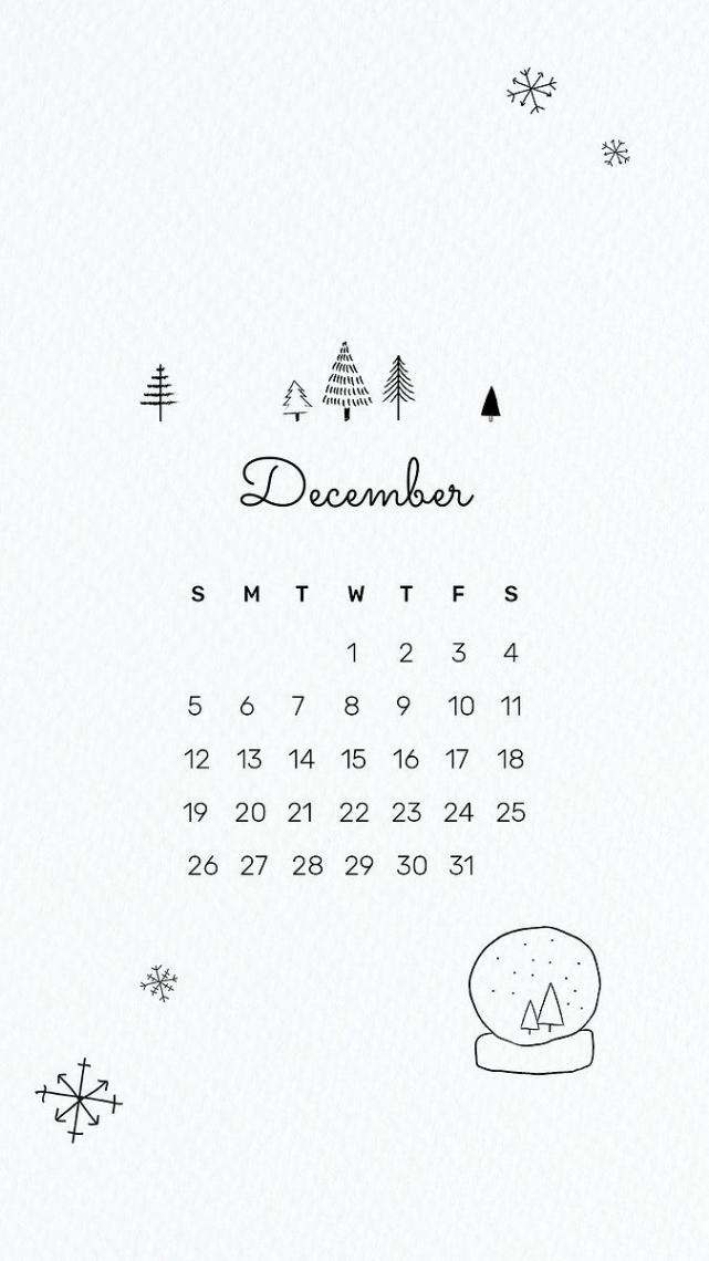 December  mobile wallpaper psd template cute doodle drawing