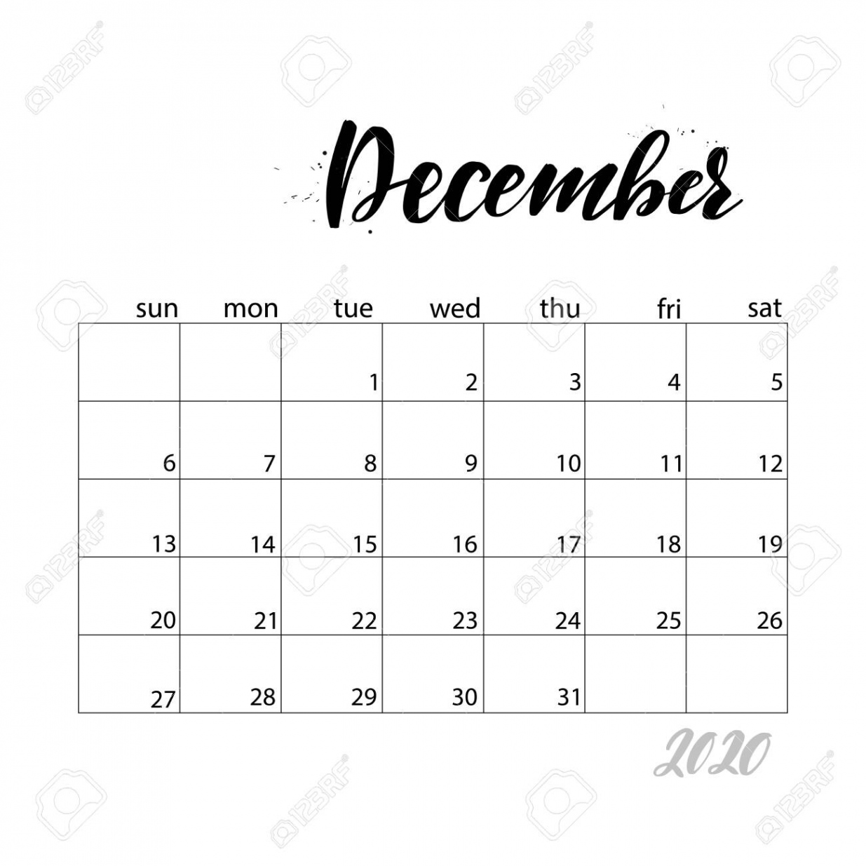 December. Monthly Calendar For  Year