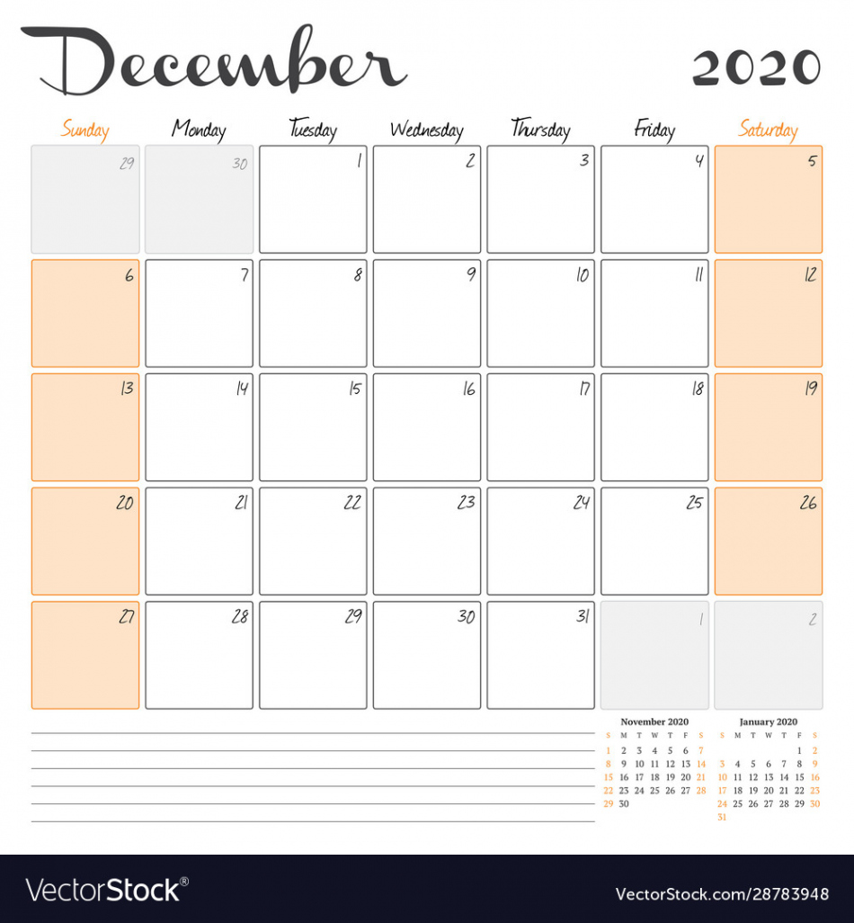 December  monthly calendar planner printable Vector Image